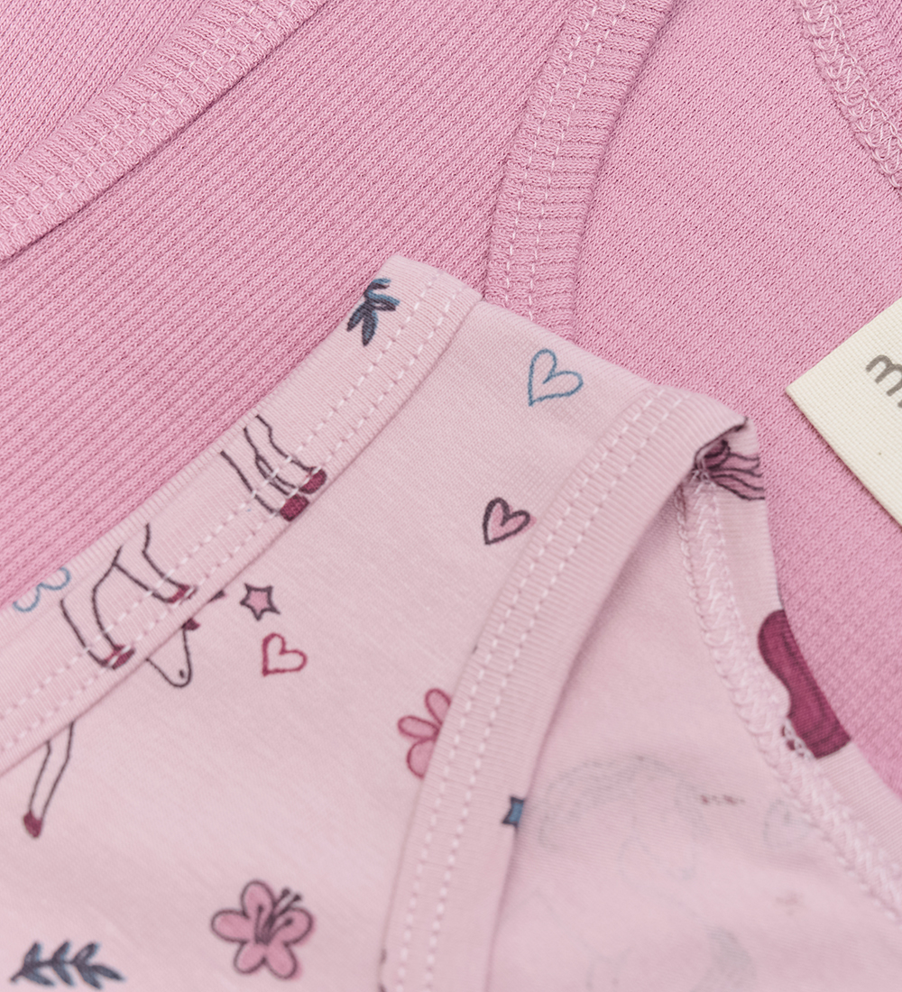 Minymo Unterhemd - 2er-Pack - Altrosa/Dawn Pink m. Einhörner