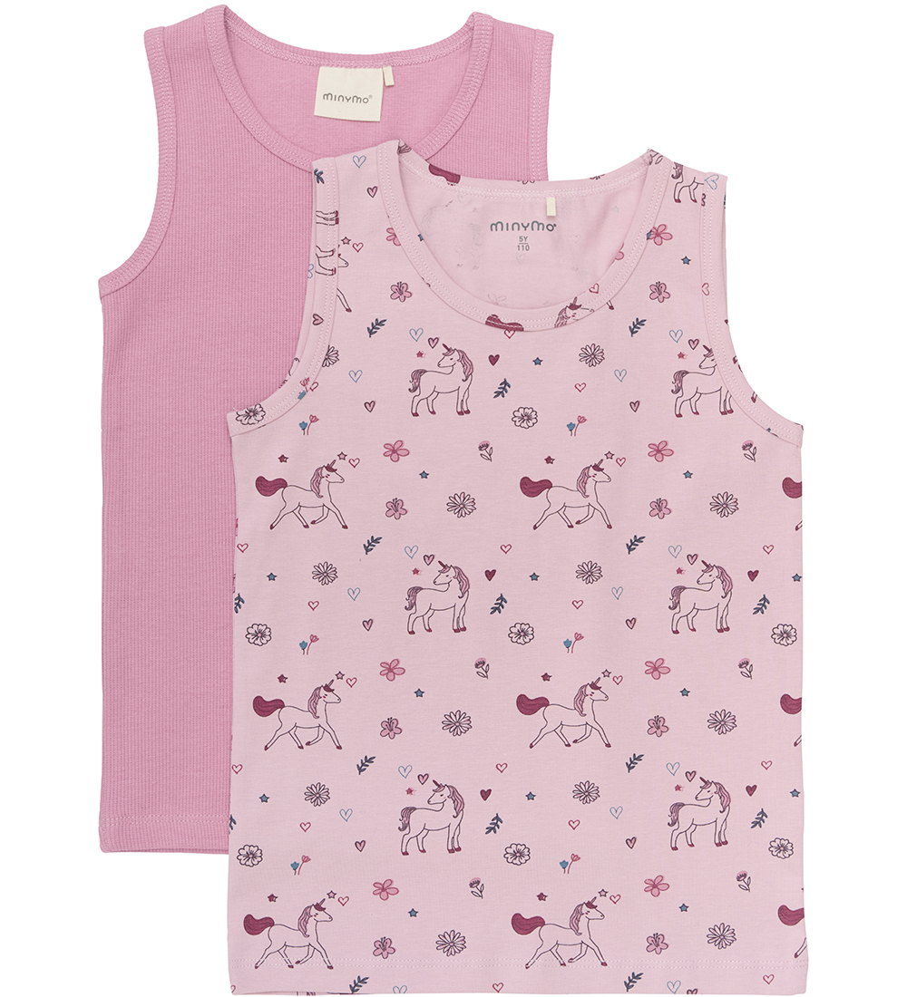 Minymo Unterhemd - 2er-Pack - Altrosa/Dawn Pink m. Einhörner