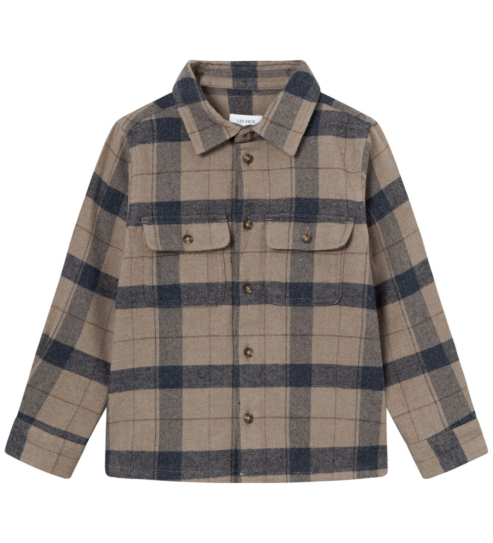 Les Deux Overhemd - Lennon - Cheque - Desert Taupe/Dark Navy