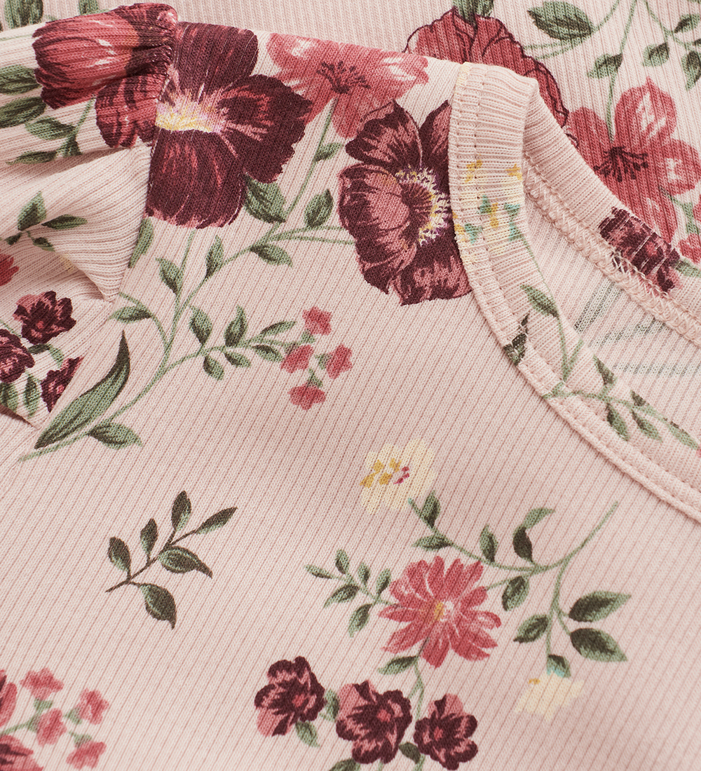 Blouse Minymo - Rib - Sépia Rose av. Fleurs