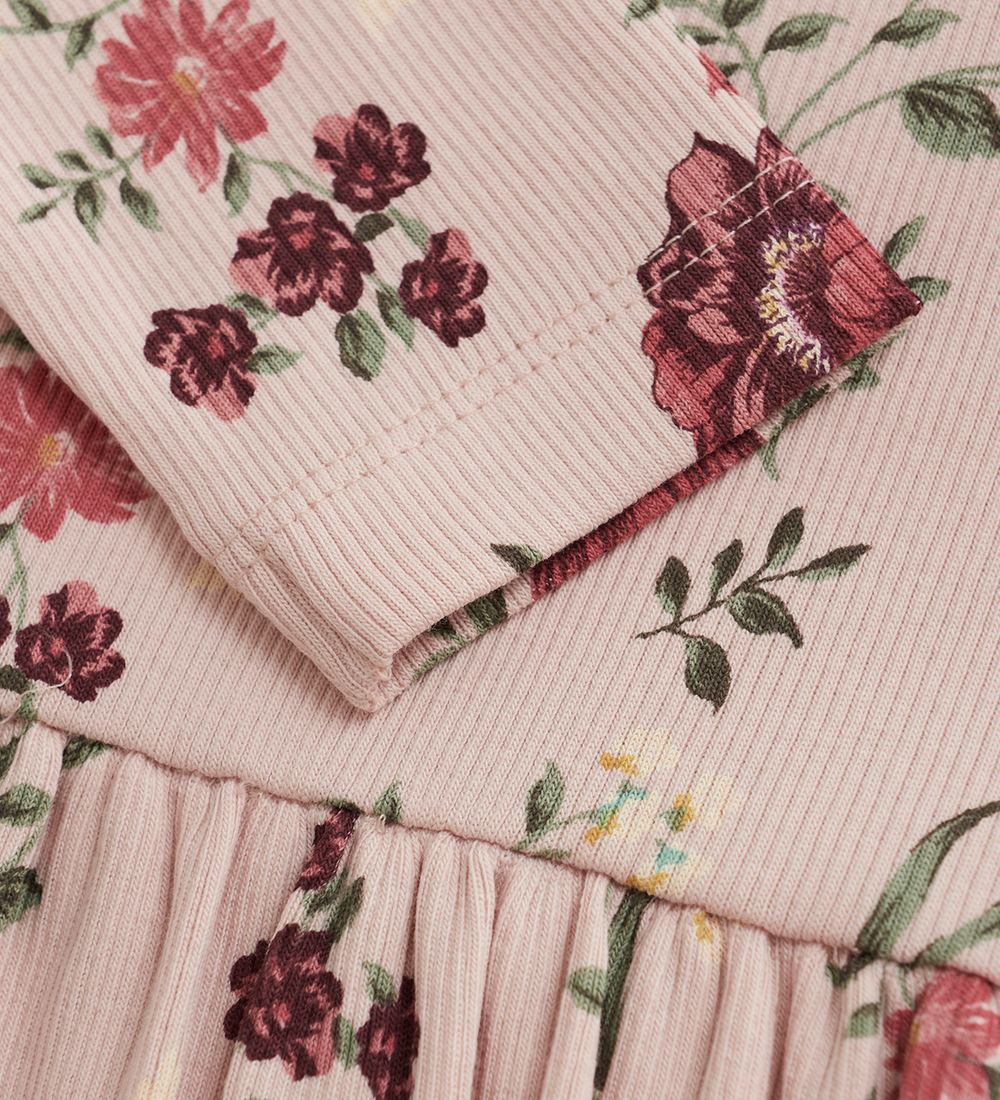 Minymo Dress - Rib - Sepia Rose w. Floral Pink