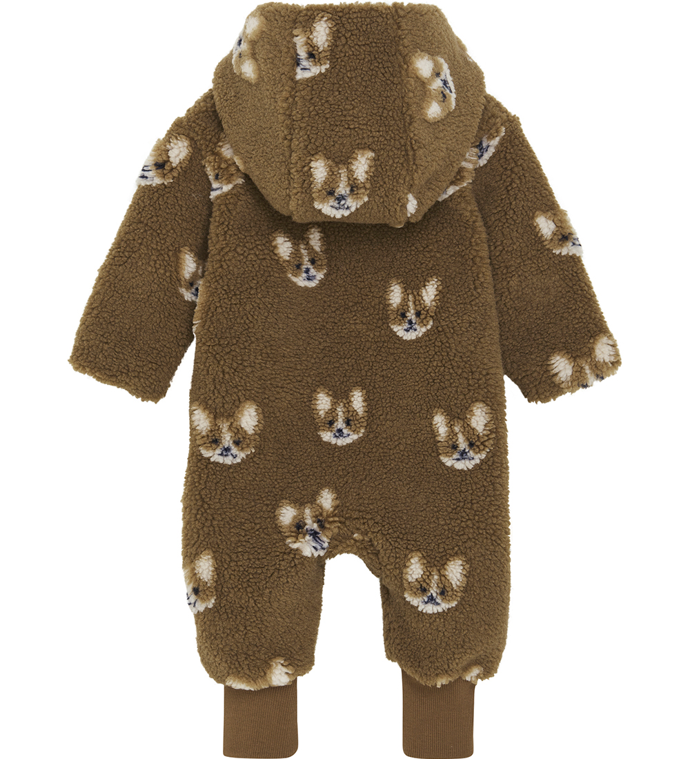 Minymo Fleeceanzug - Teddy - Sepia m. Tiere