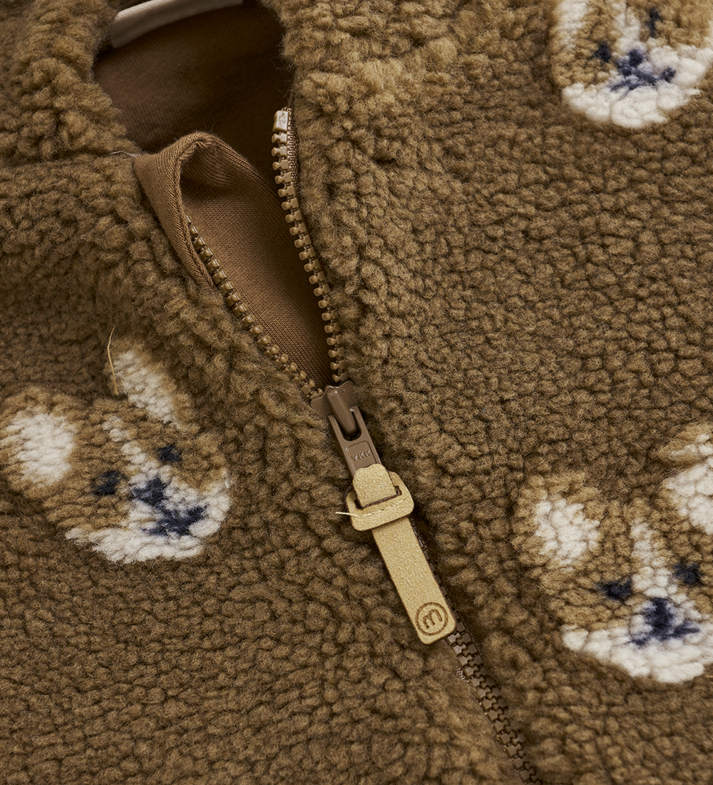 Minymo Fleeceanzug - Teddy - Sepia m. Tiere