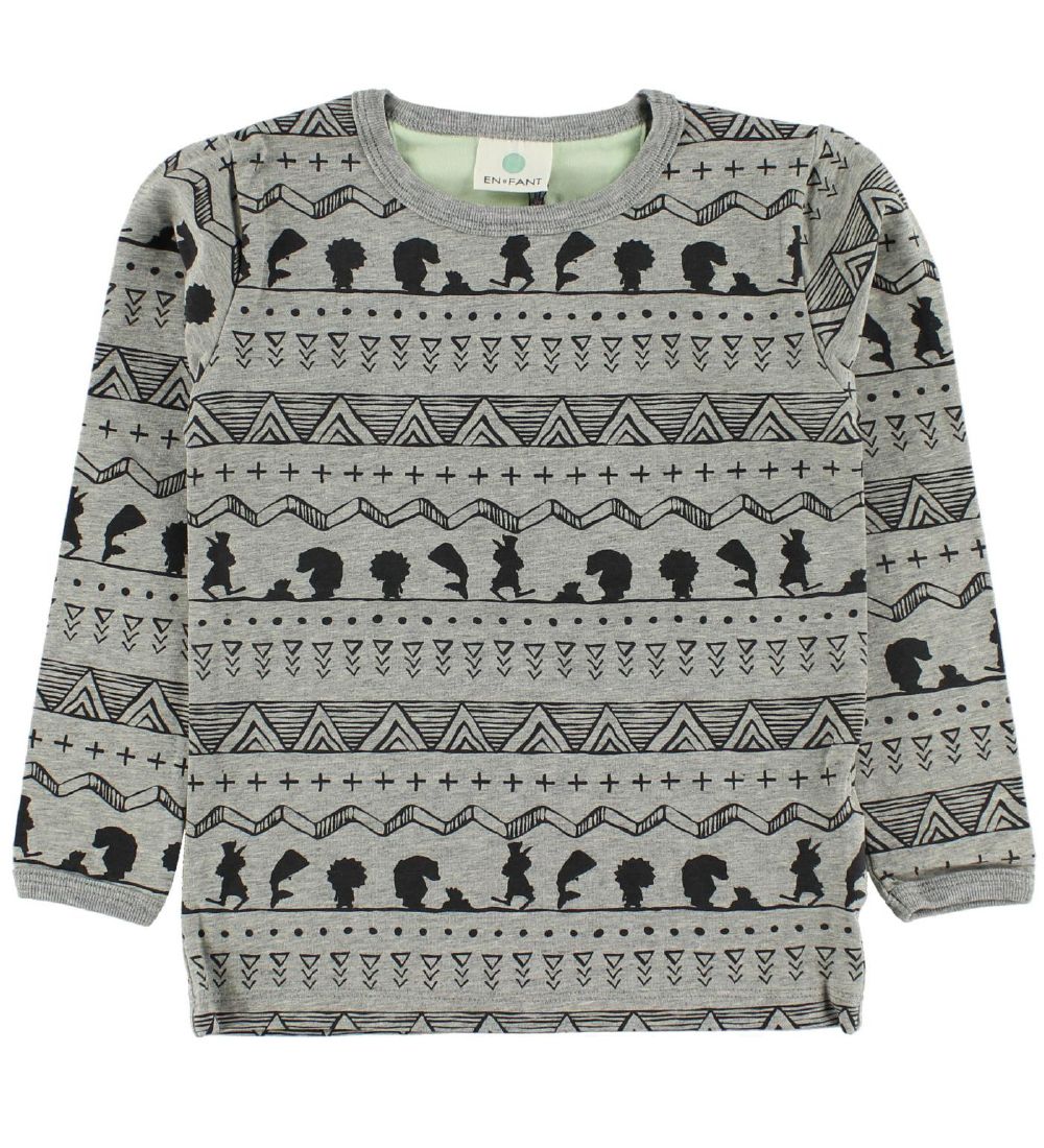 Blouse En Fant - Gris Chiné av. Imprimé Noir