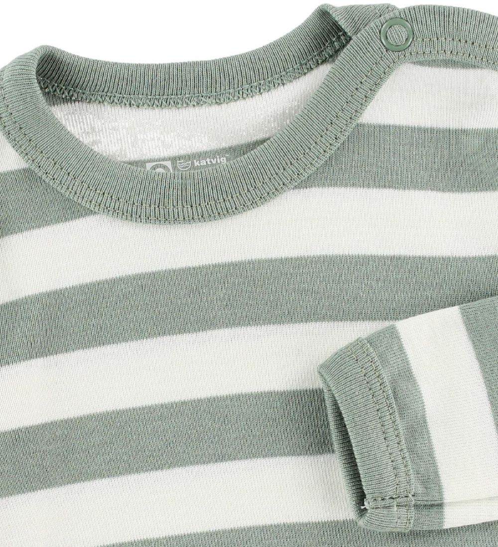 Katvig Bodysuit - l/s - White/Dusty Green Striped