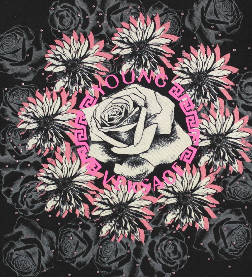 Young Versace T-shirt - Black w. Flowers/Rhinestones