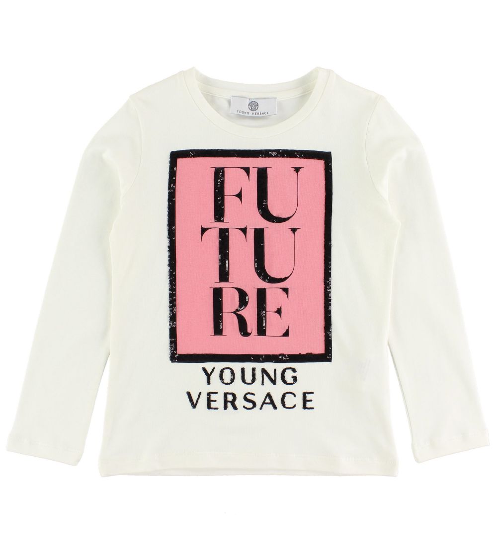 Young Versace Blouse - White w. Rose Print/Sequins