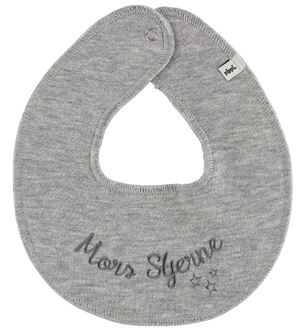 Pippi Teething Bib - Round - Grey Melange w. Mother Star