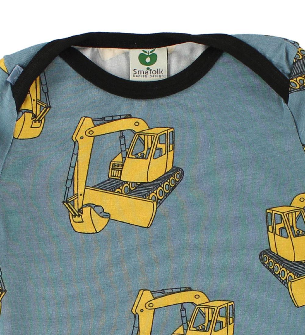 Småfolk Bodysuit L/S - Dusty Blue w. Excavator