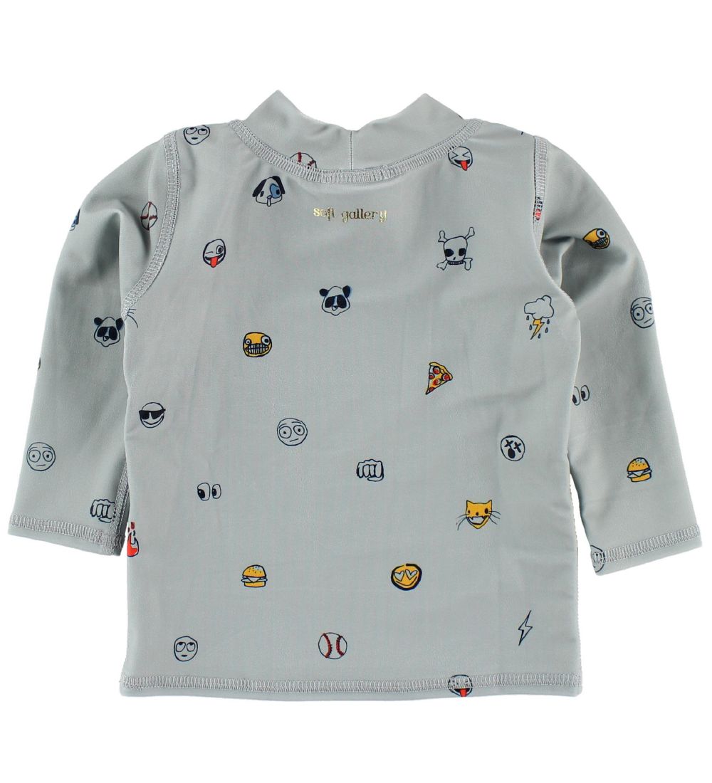 Soft Gallery Swim Top L/S - UV50+ - Astin - Grey w. Emojies