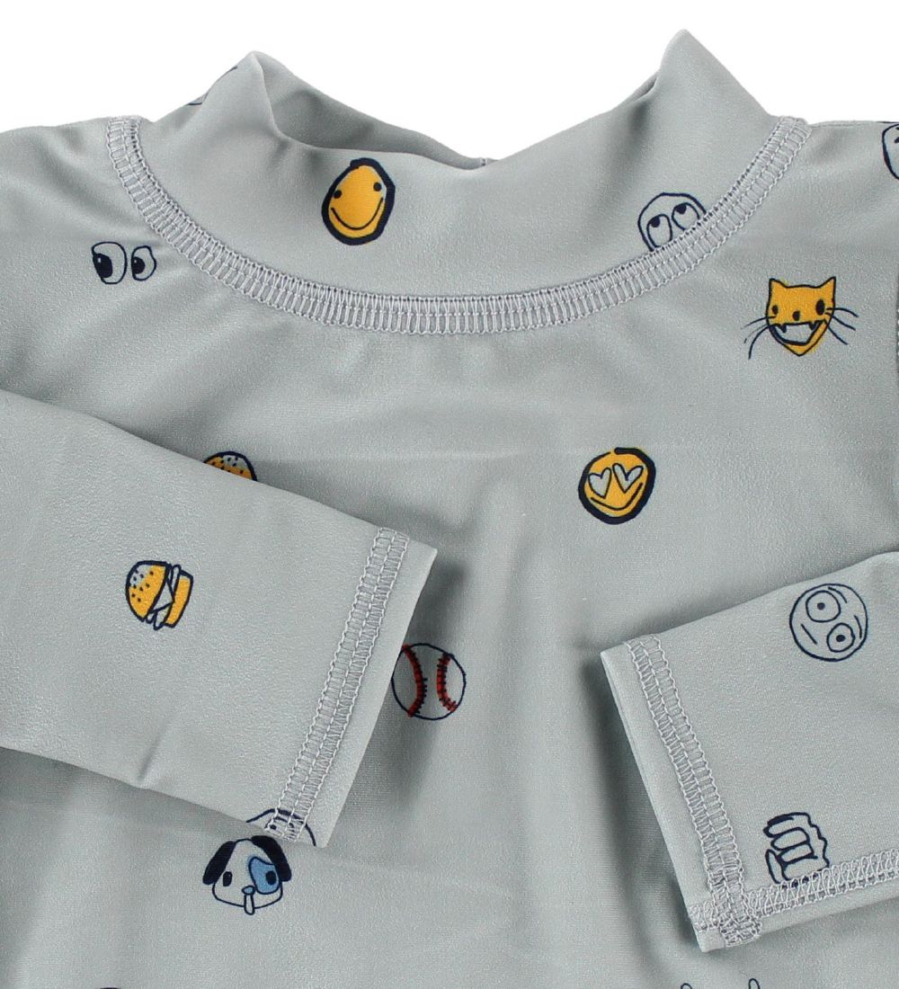 Soft Gallery Swim Top L/S - UV50+ - Astin - Grey w. Emojies