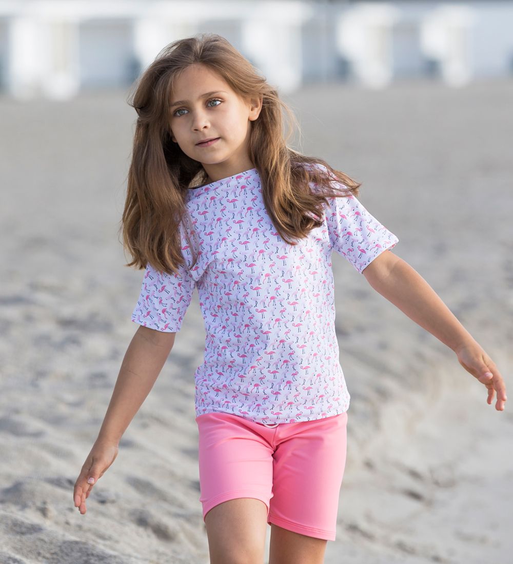 Petit Crabe Swim Top S/S - Luna - UV50 - Ivory w. Flamingo