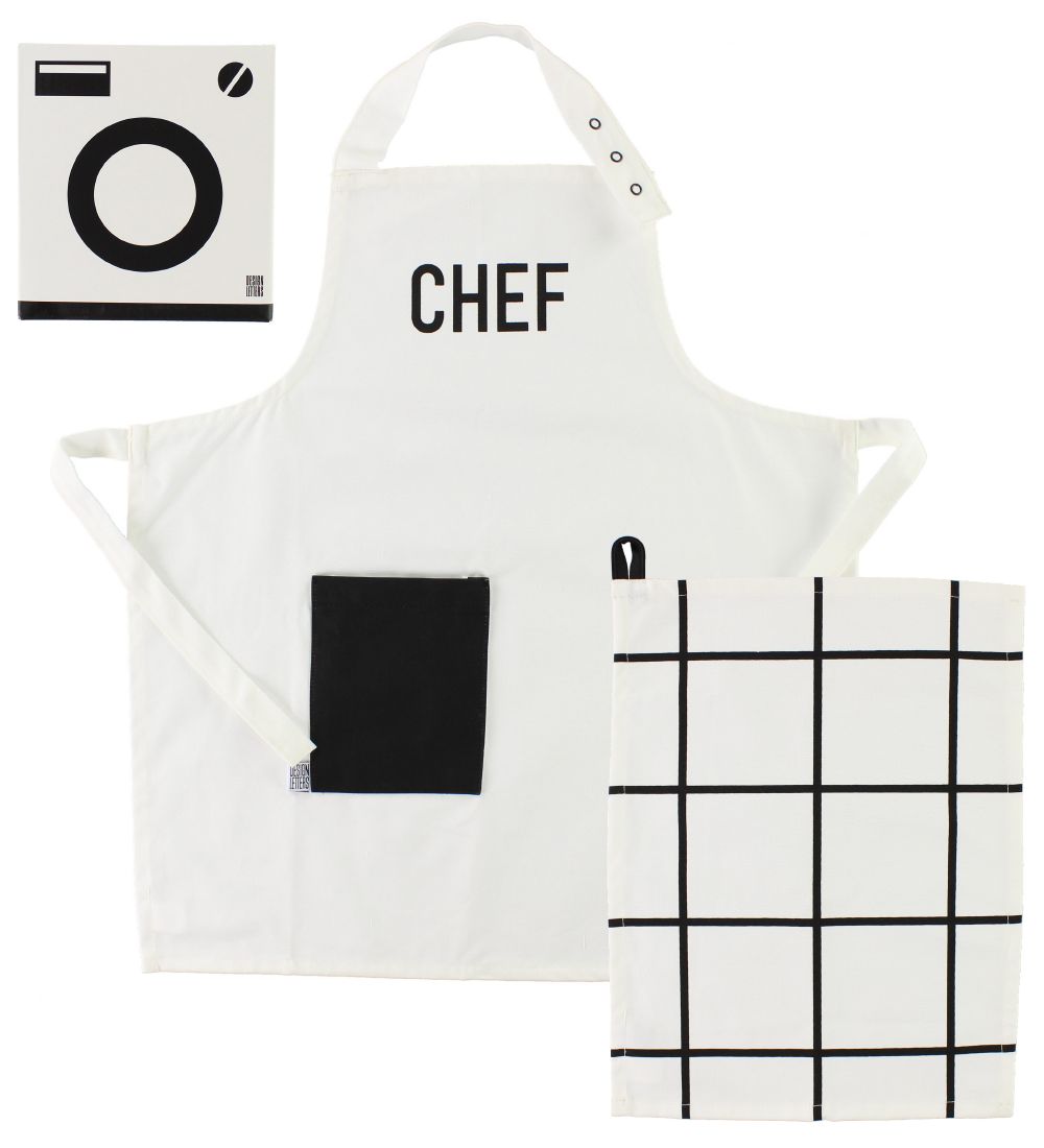 Tablier et Torchon Design Letters - Noir/Blanc