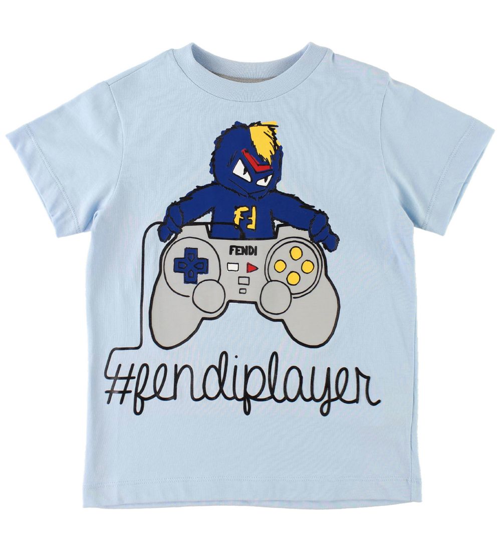 Fendi Kids T-shirt - Light Blue w. Fendirumi