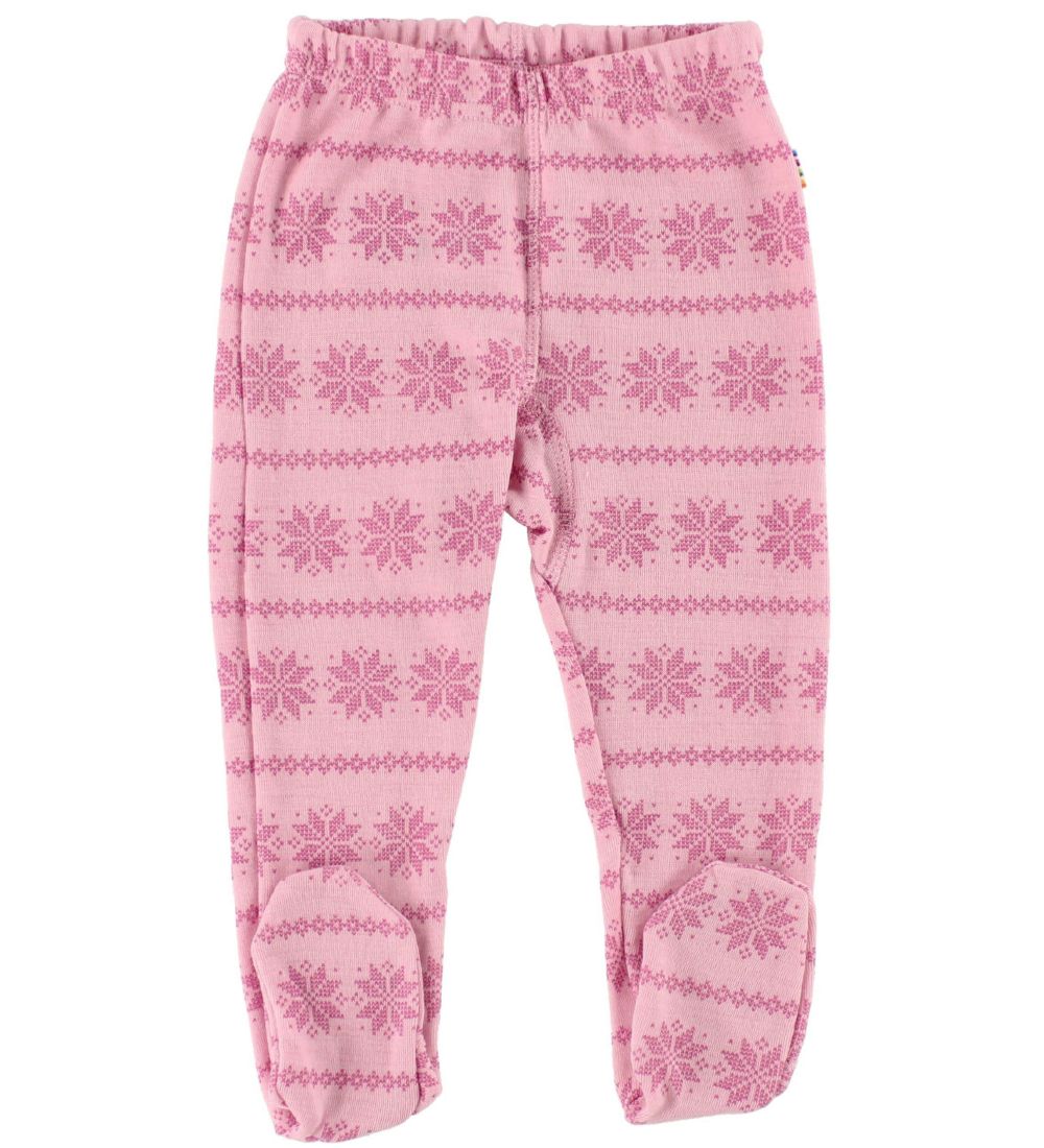 Joha Leggings w. Footies - Wool - Rose Pattern