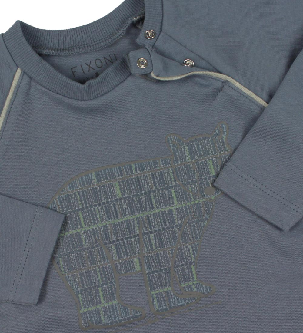 Fixoni Blouse - Dusty Blue w. Print
