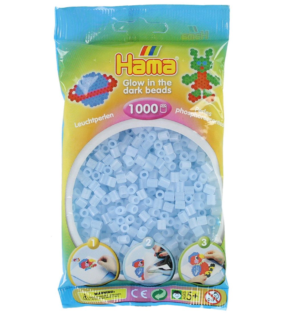 Hama Midi Beads - 1000 pcs - Glow-in-the-Dark - Blue