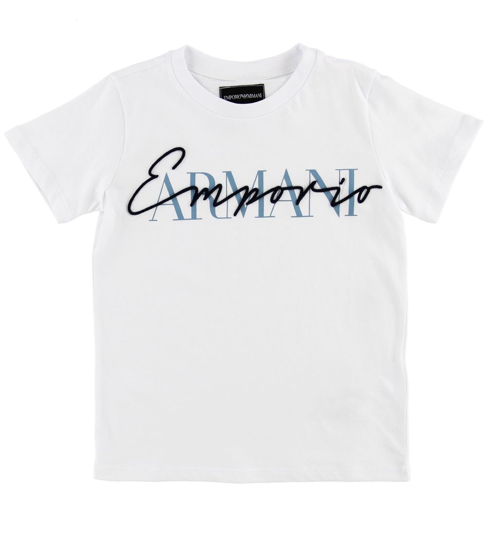 Emporio Armani T-Shirt - Weiß m. Text/Strickerei