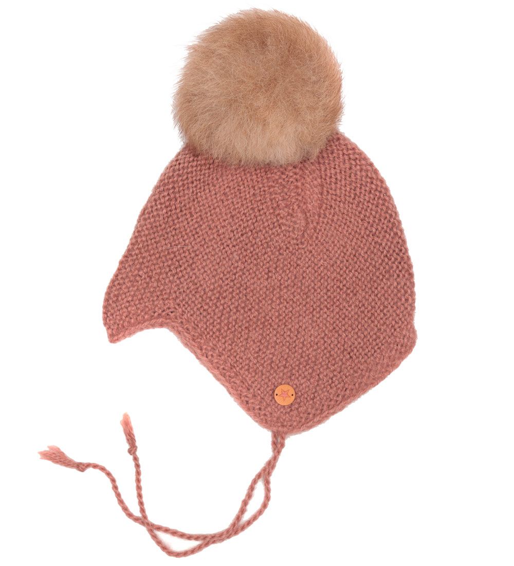 Huttelihut Baby Hat w. Fur Pom Pom - Wool - Heather