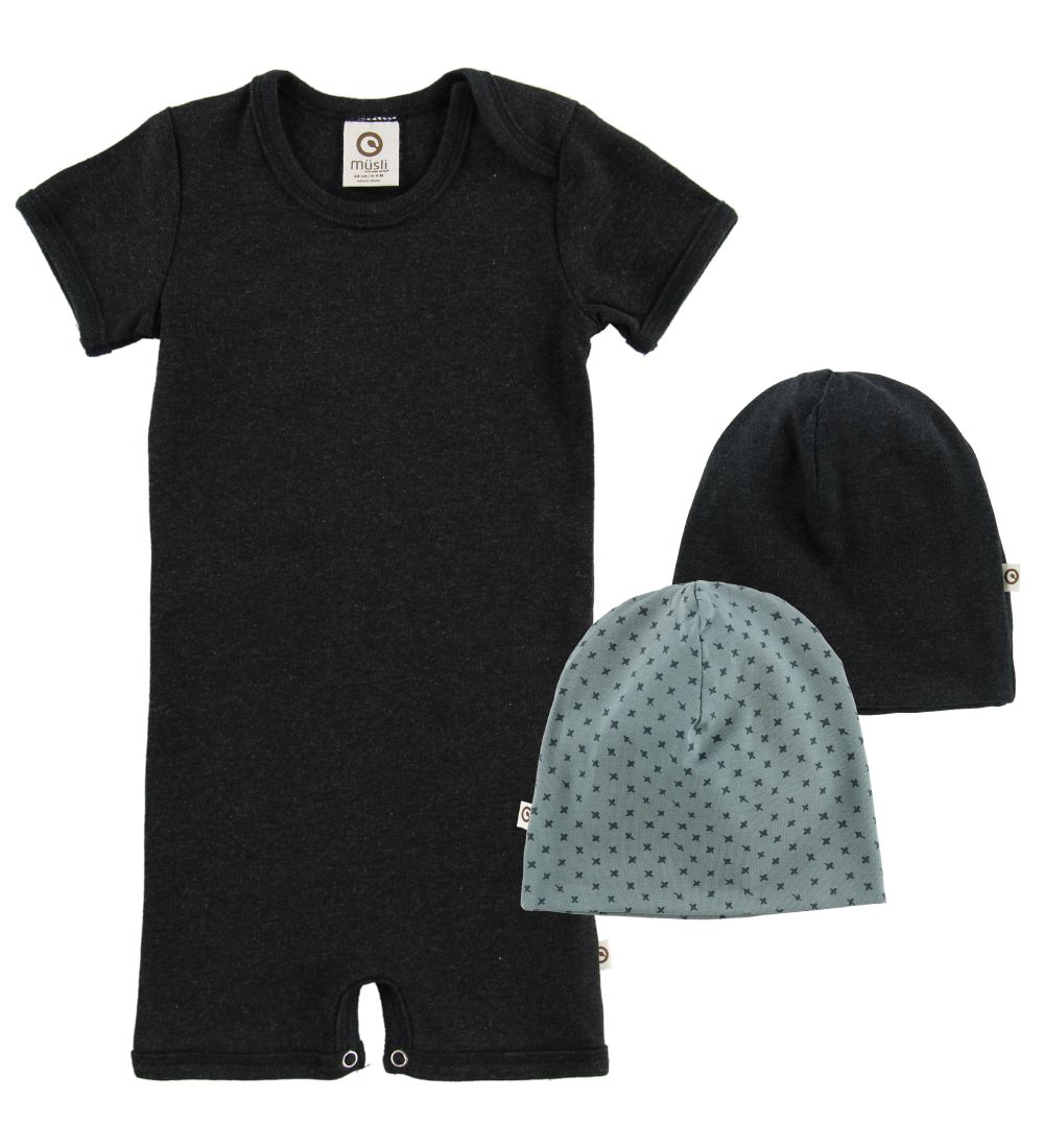 Müsli Summer Romper/Beanie - Dark Grey Melange