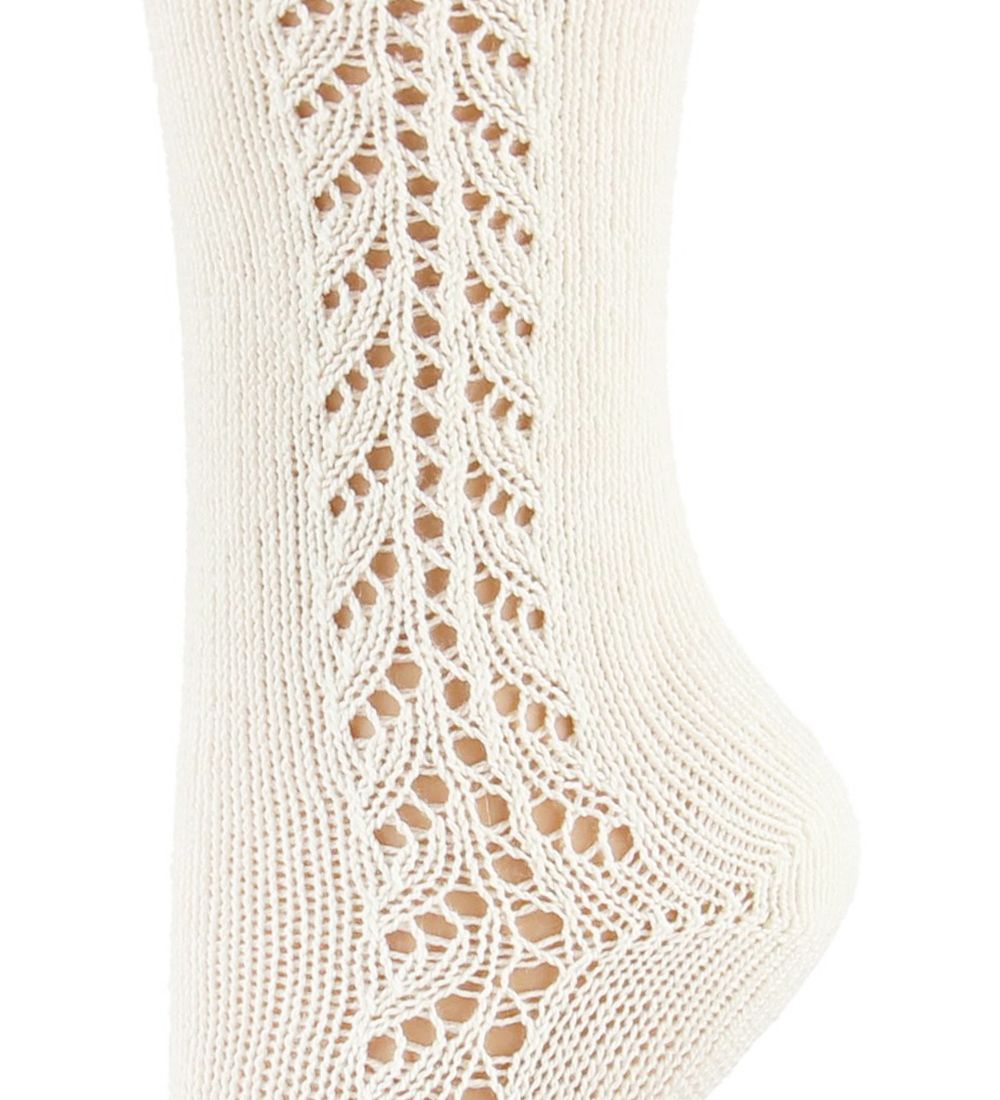 Condor Knee-High Socks w. Pointelle - Cream