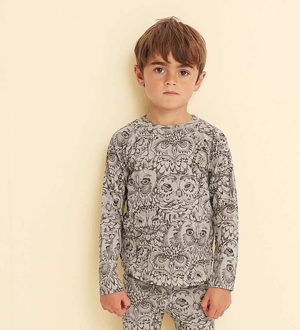 Soft Gallery Long Sleeve Top - Bella - Drizzle w. Owls