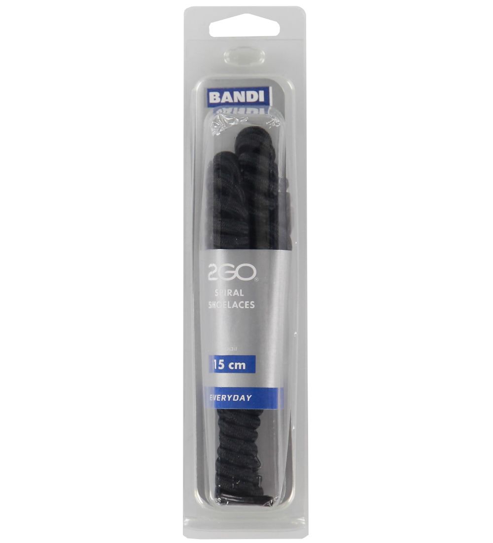 2GO Teygjanlegt Spíralreimar - 15 cm - 1 Par - Svart