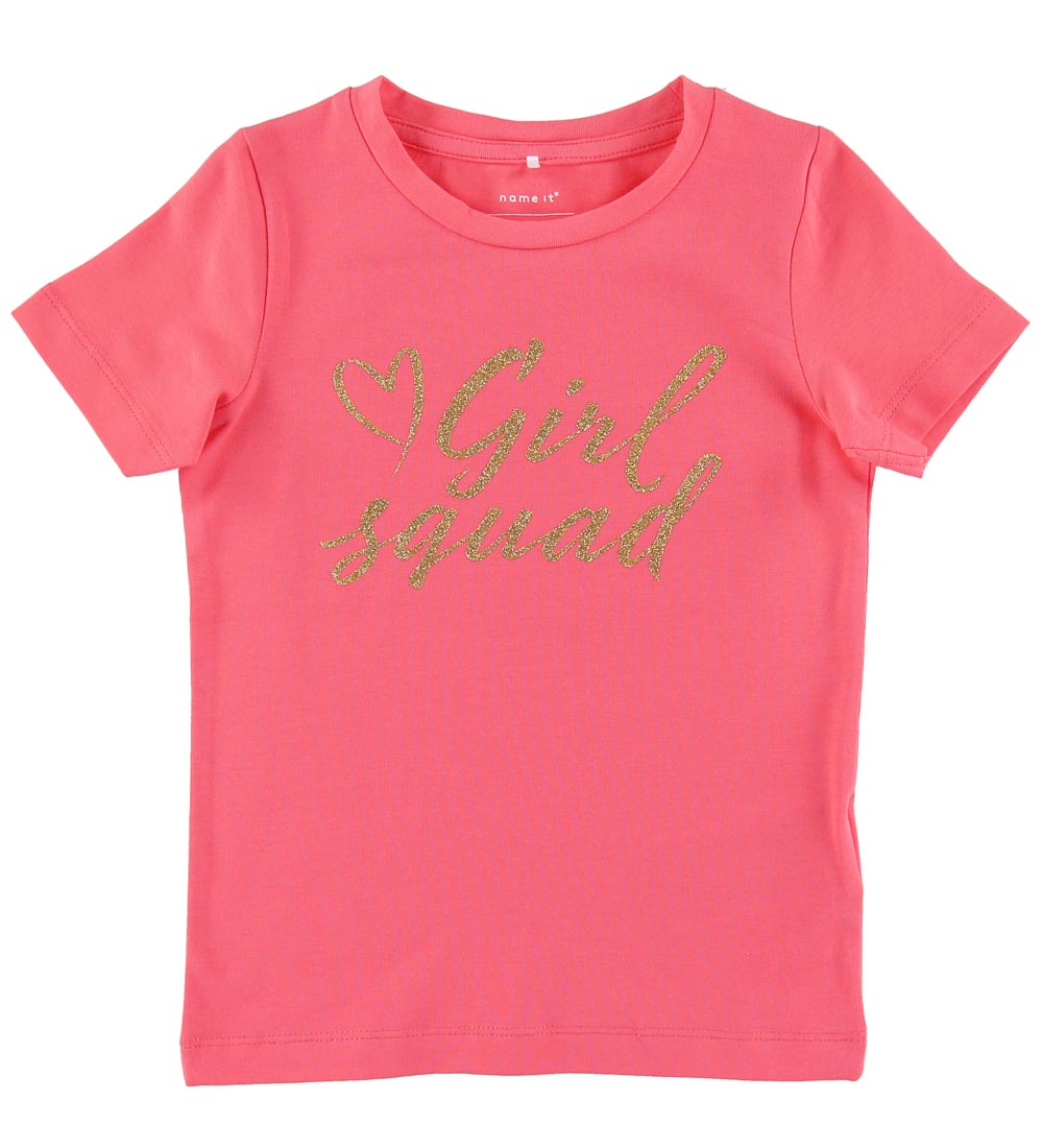 Name It T-shirt - NmfEsty - Calypso Coral w. Glitter