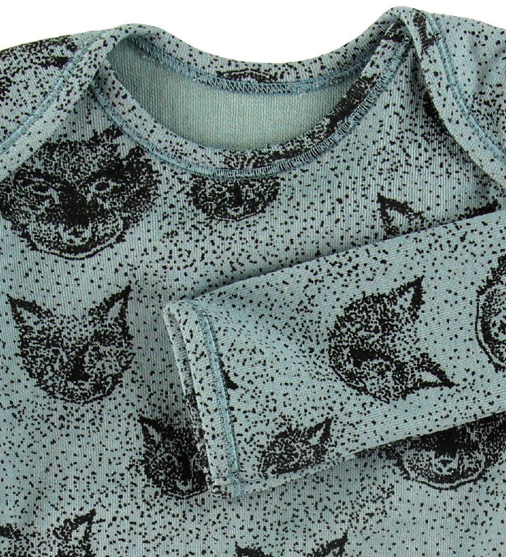 Noa Noa miniature Bodysuit l/s - Wool / Cotton - Green with Prin