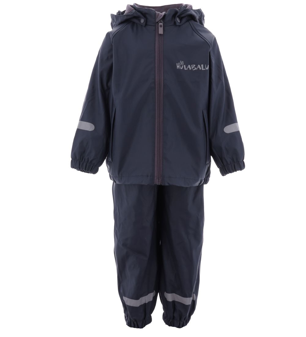 Hulabalu Rainwear w. Suspenders/Fleece - PU - Pixy - Marine