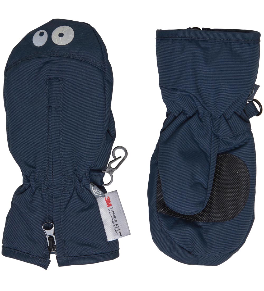 Color Kids Mittens w. Fleece - Blue w. Zipper