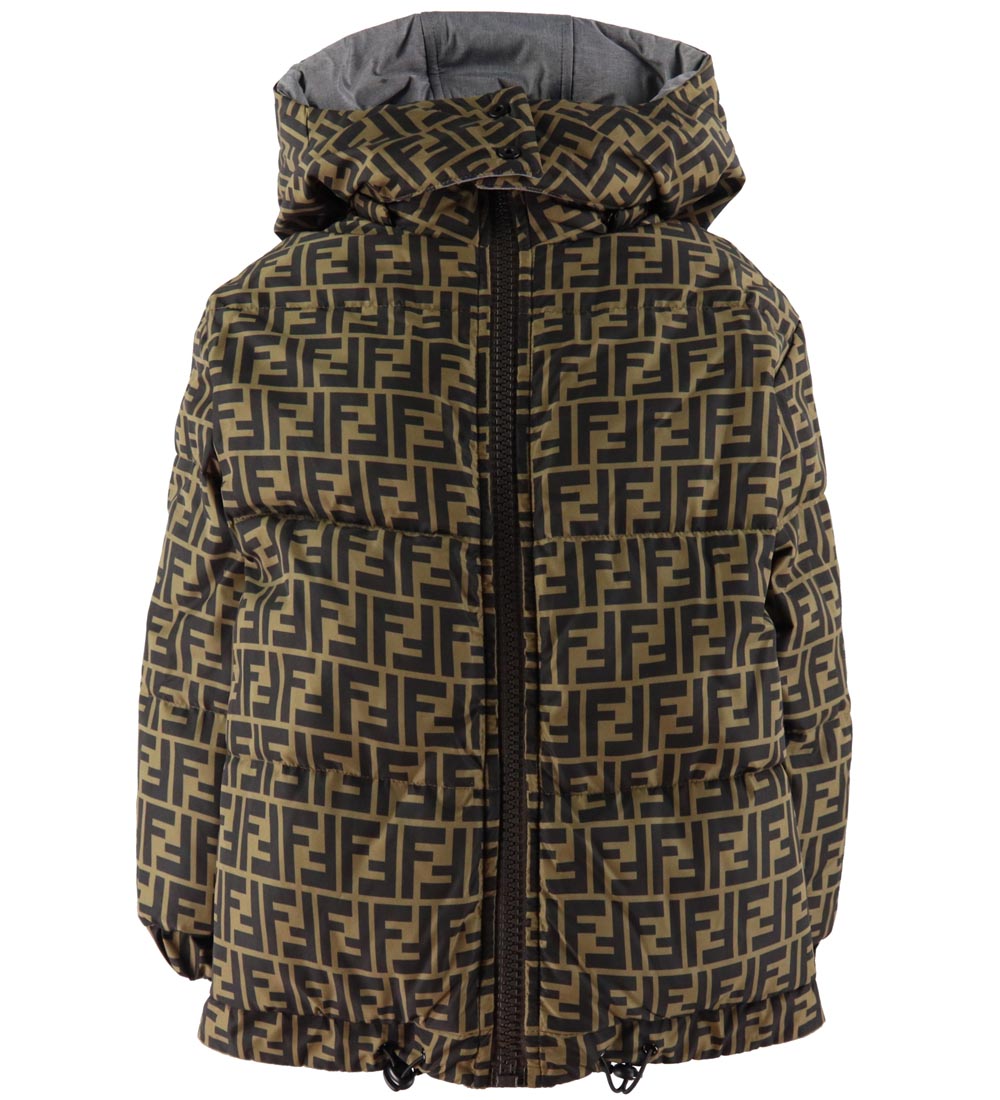 Fendi Down Jacket - Reversible - Grey Melange/Brown w. All-Over