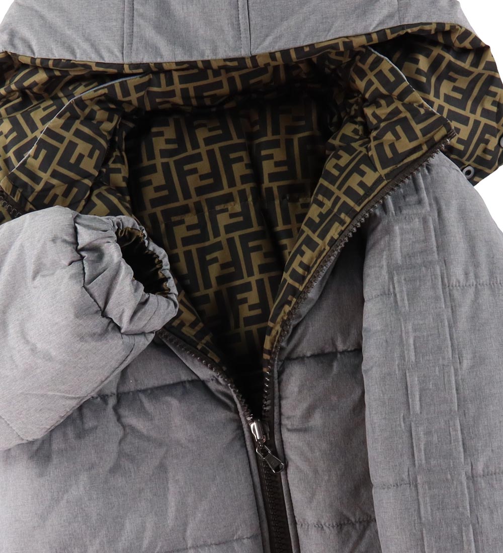 Fendi Down Jacket - Reversible - Grey Melange/Brown w. All-Over