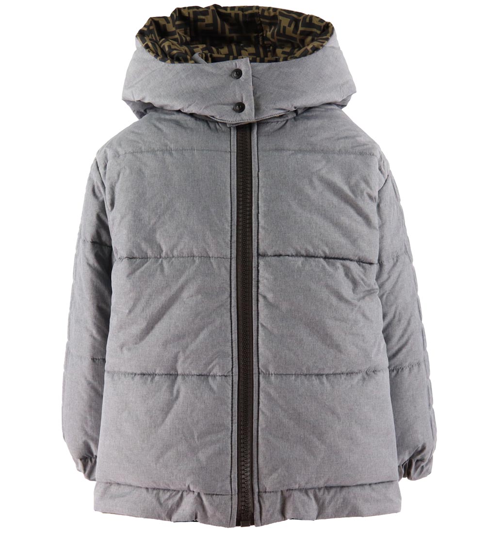 Fendi Down Jacket - Reversible - Grey Melange/Brown w. All-Over