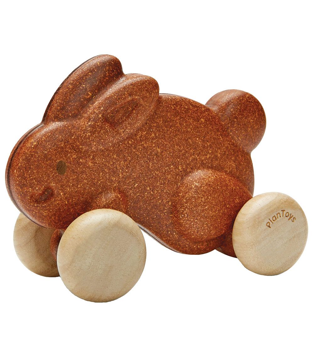 PlanToys Rabbit w. Wheels - Wood - Brown