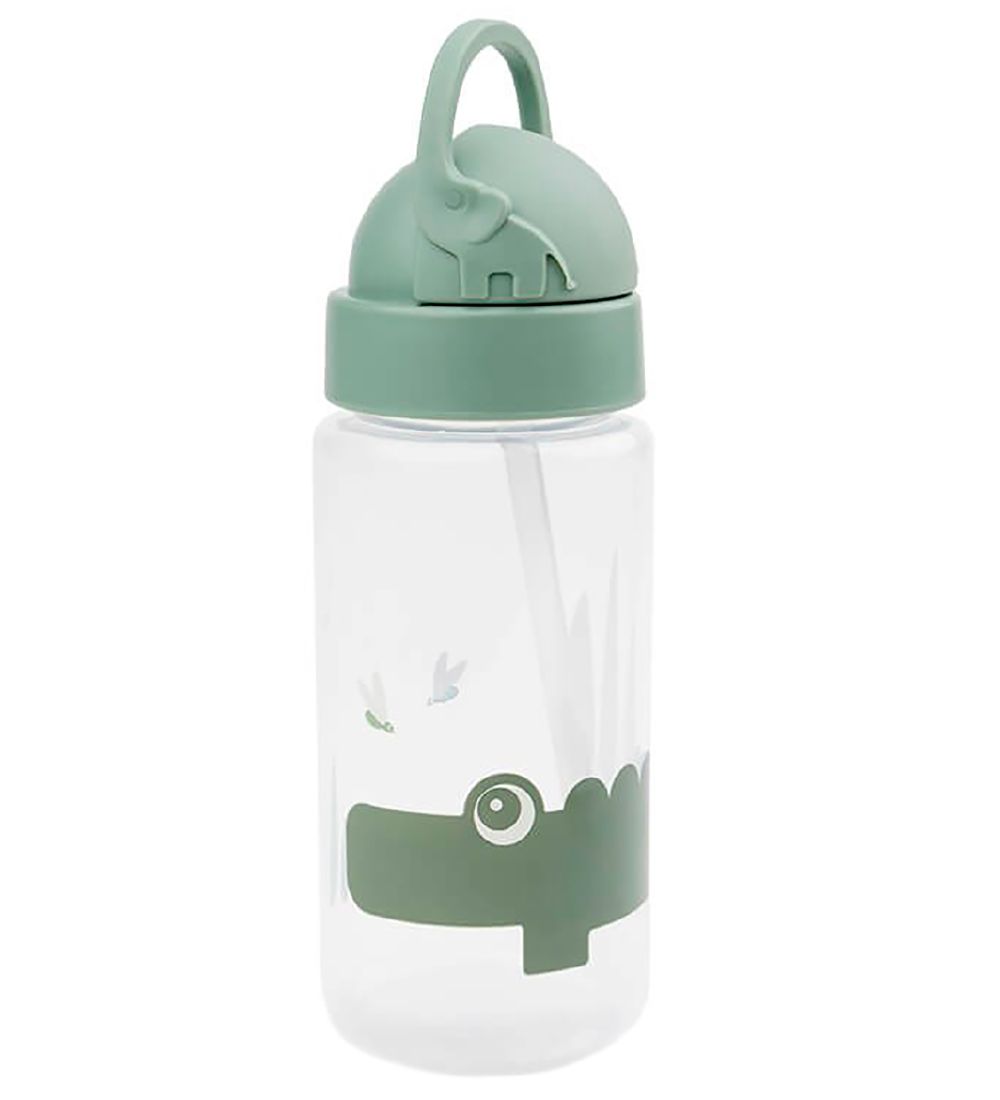 Done by Deer Water Bottle w. Straws - 350 mL - Croco - Green