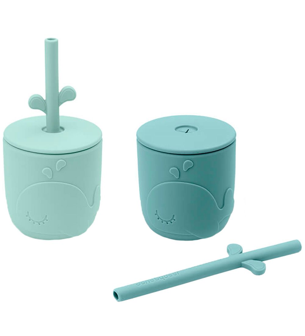 Done By Deer Cup w. Straws - 2-Pack - Peekaboo - Blue