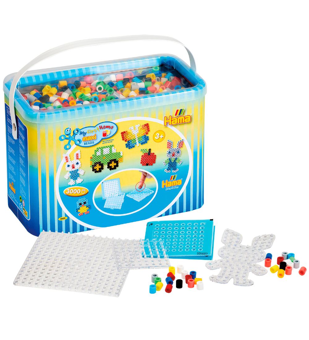 Hama Maxi Beads - 3000 pcs + 3 Plates - Multicolour