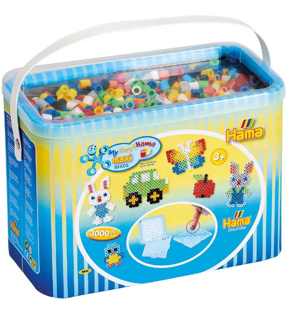 Hama Maxi Beads - 3000 pcs + 3 Plates - Multicolour