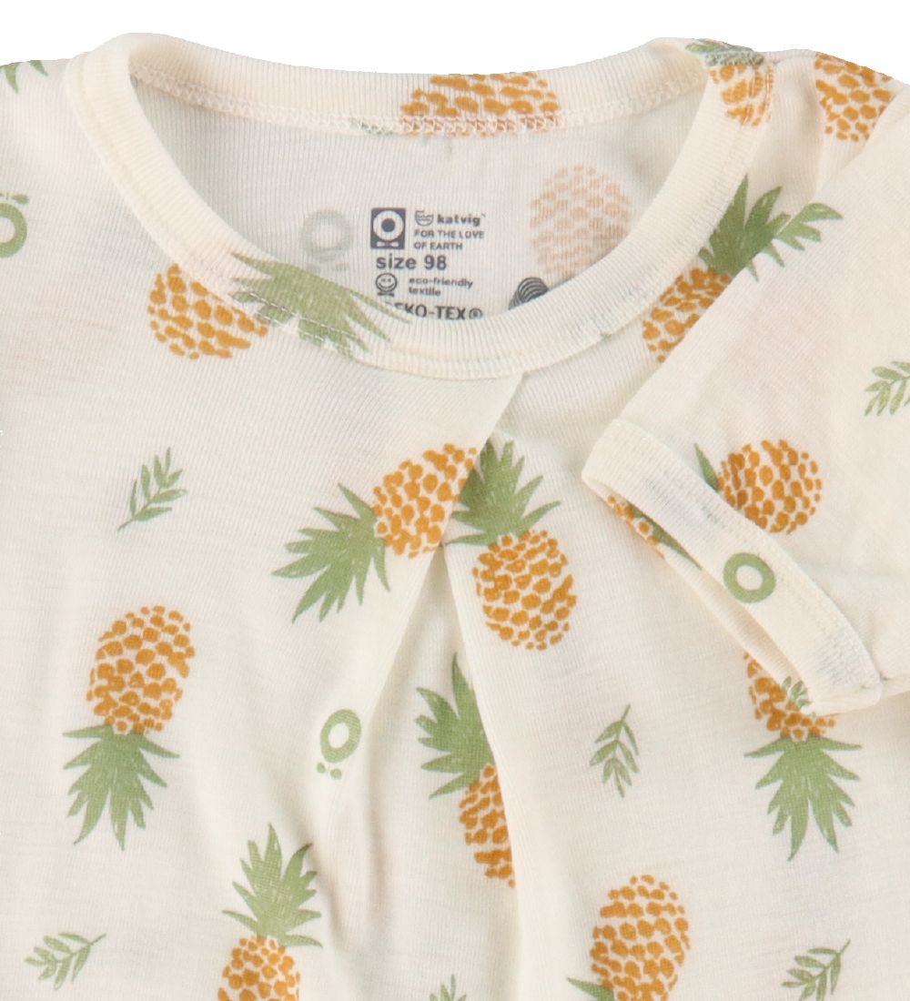 Katvig Dress - Wool - White w. Pineapples
