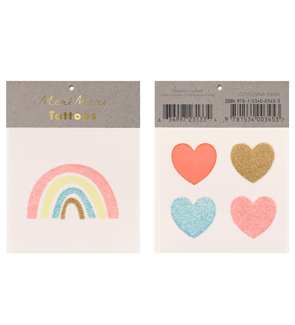 Tatouages Meri Meri - Small - Rainbow et Hearts