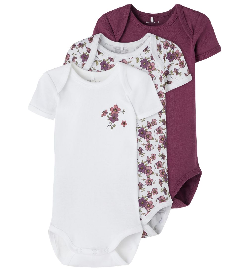 Name It Bodysuit s/s - Noos - NbfBody - 3-pack - Prune Purple/Wh