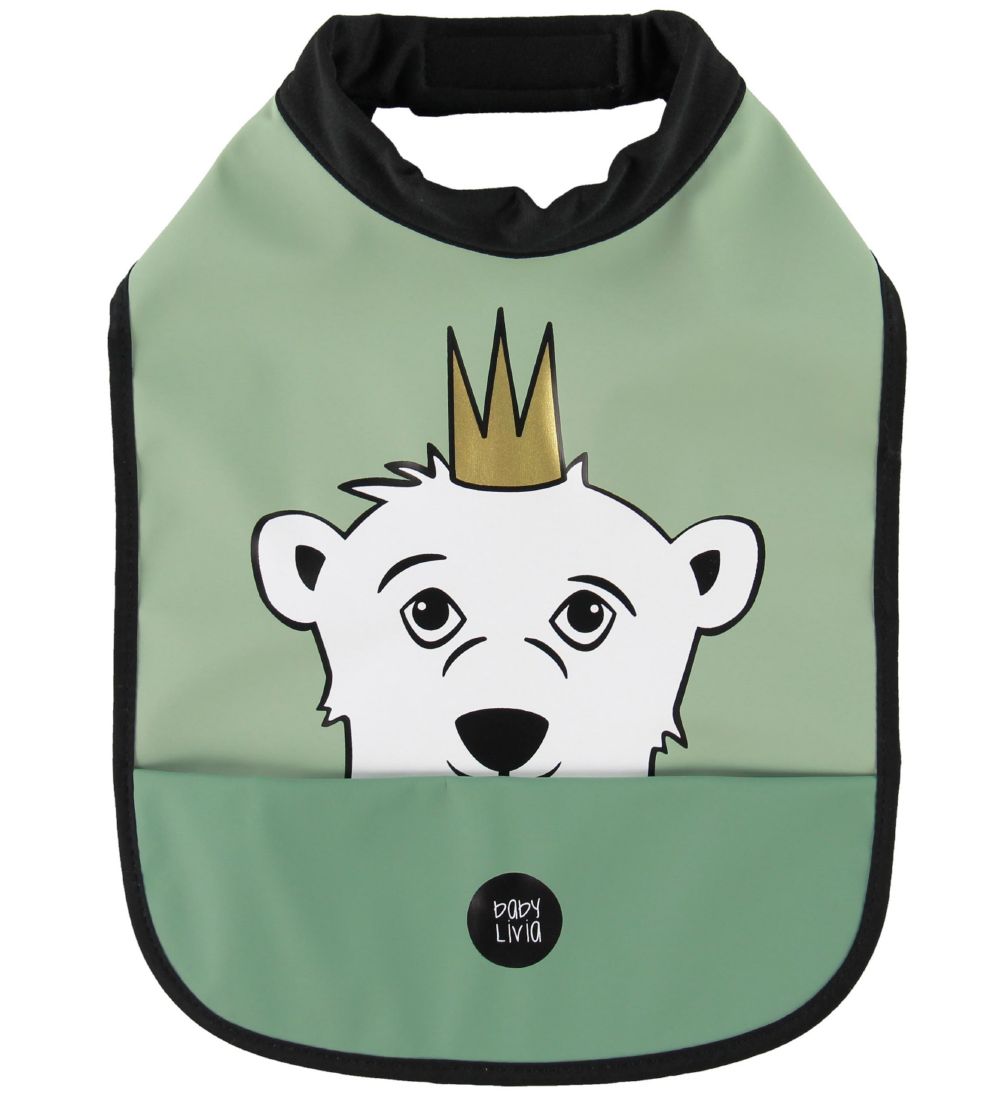 babyLivia Bib w. Food Catcher - Polar Bear - Powder Green