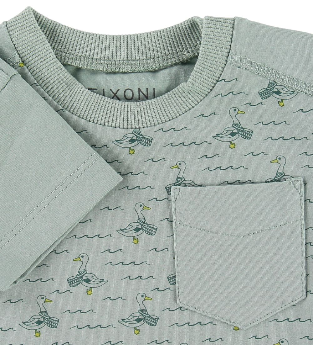 Fixoni T-shirt - Dusty Green w. Ducks/Waves