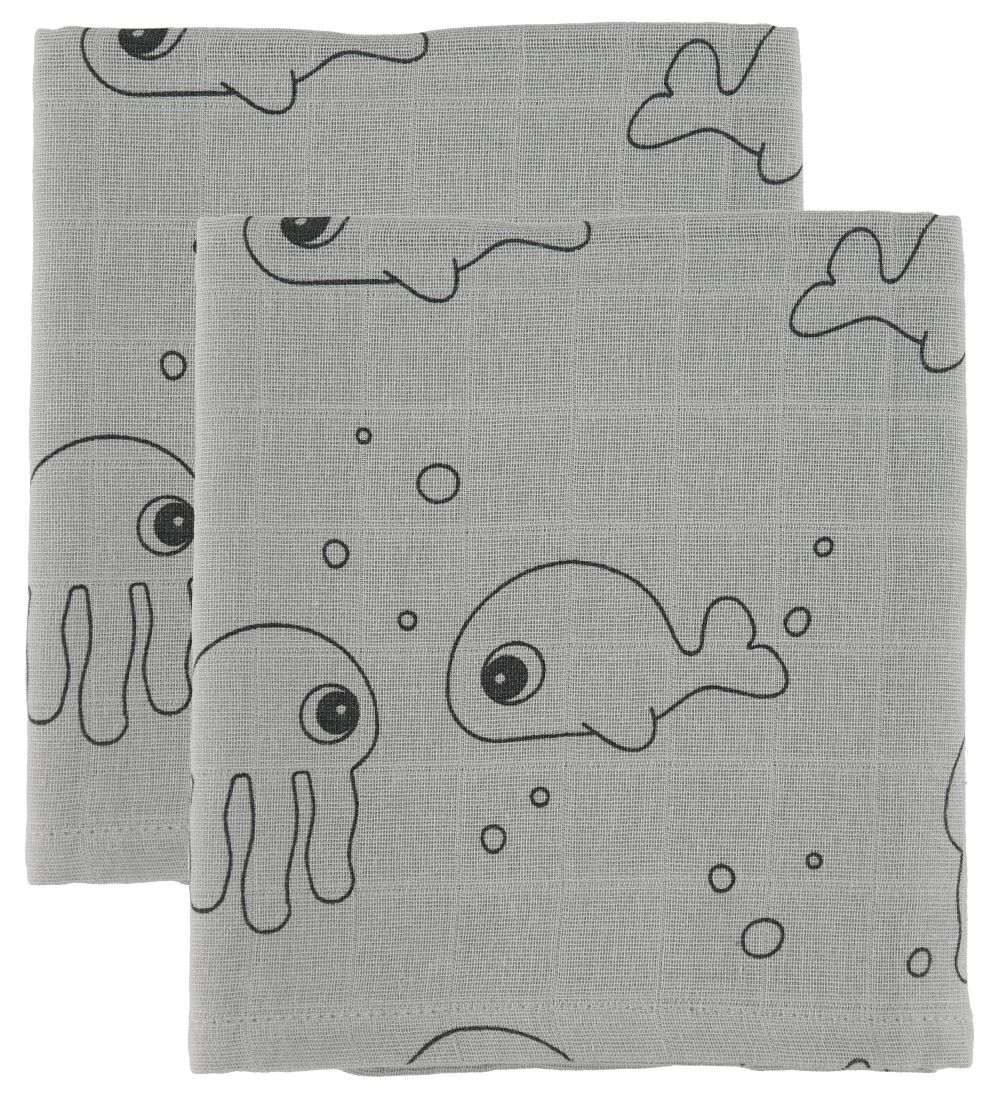 Done By Deer Muslin Cloth - 70x70 - 2-pack - Sea Friends - Grey
