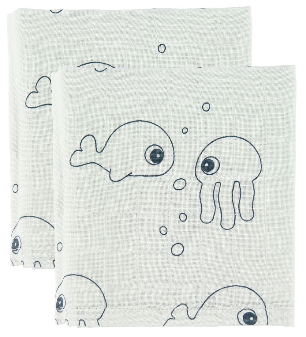 Done By Deer Muslin Cloth - 70x70 - 2-pack - Sea Friends - Blue