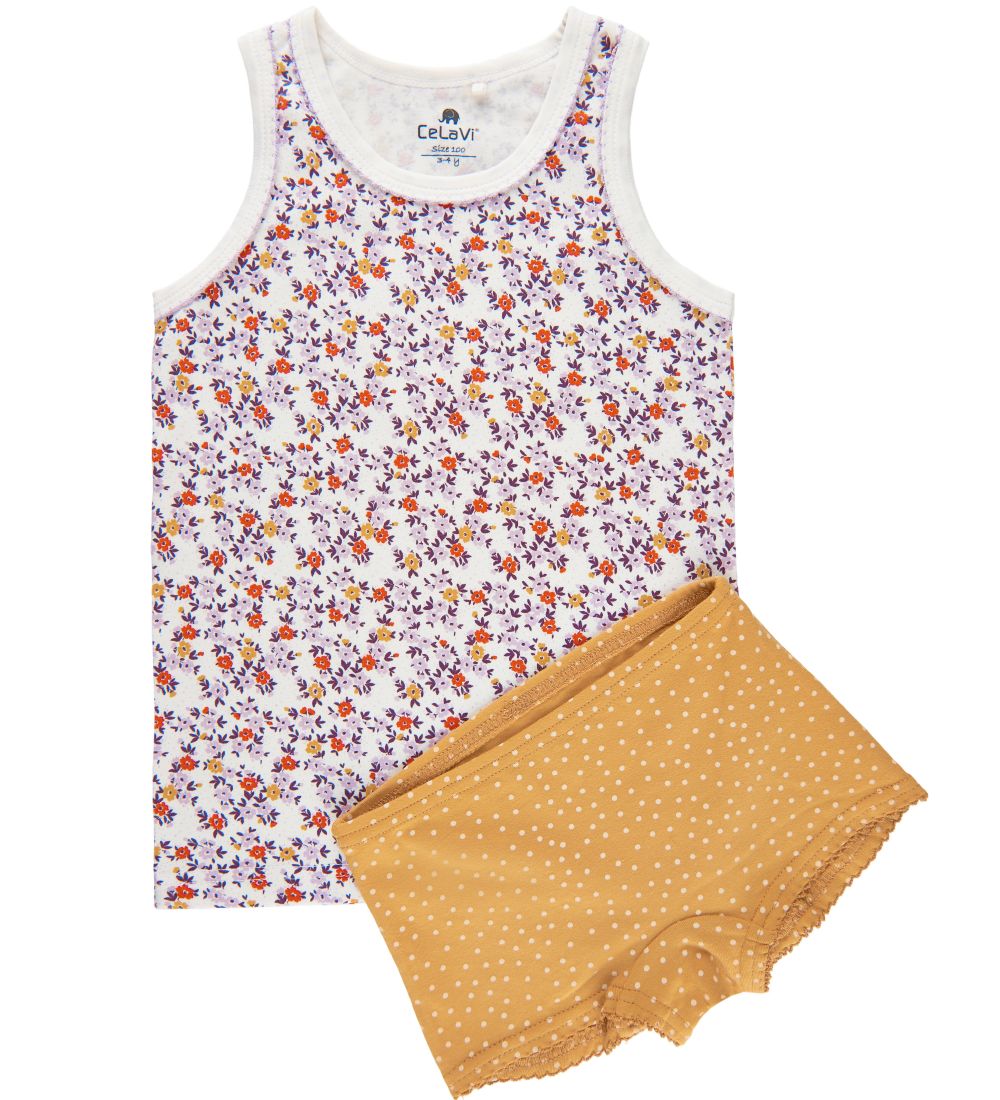 CeLaVi Underwear Set - White w. Flowers/Yellow w. Dots