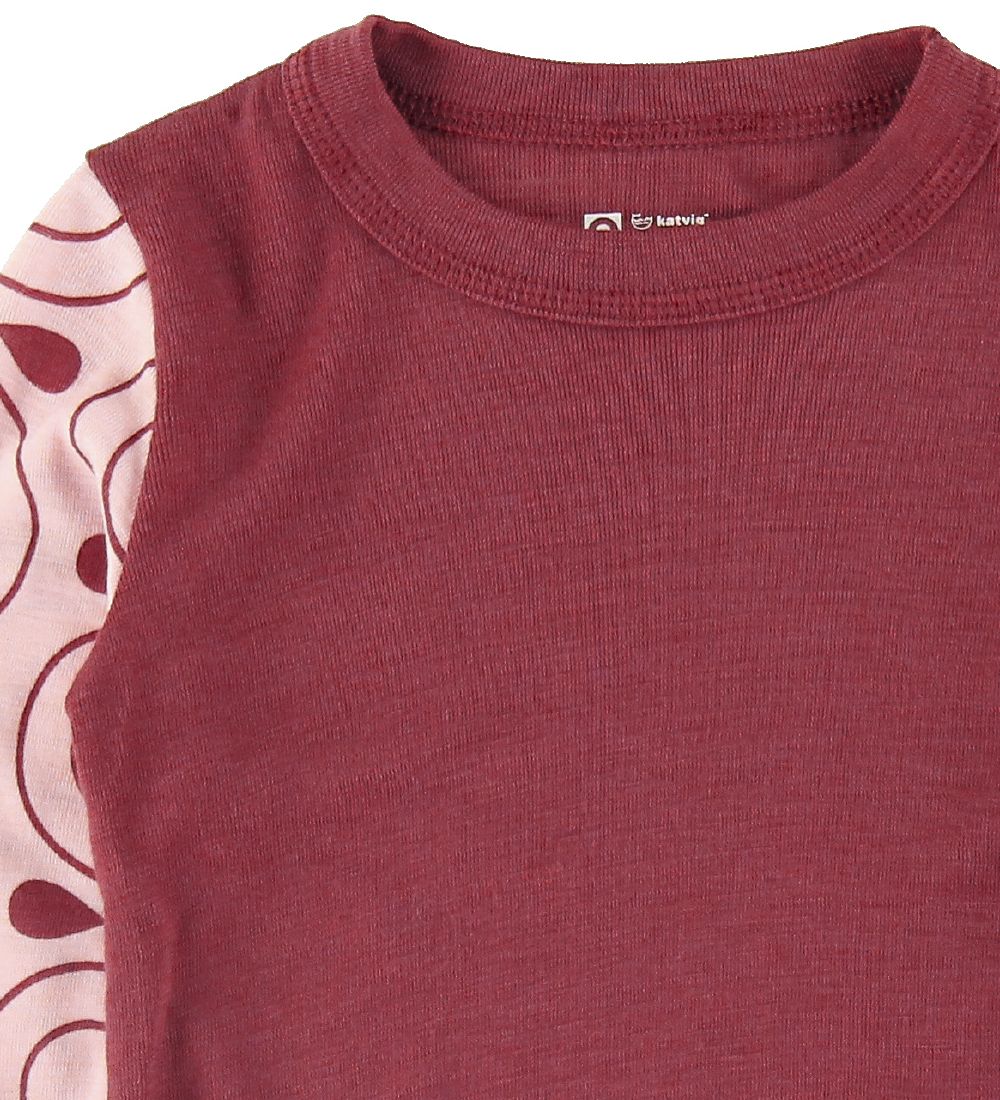 Katvig Long Sleeve Top - Wool - Red/Rose w. Apples