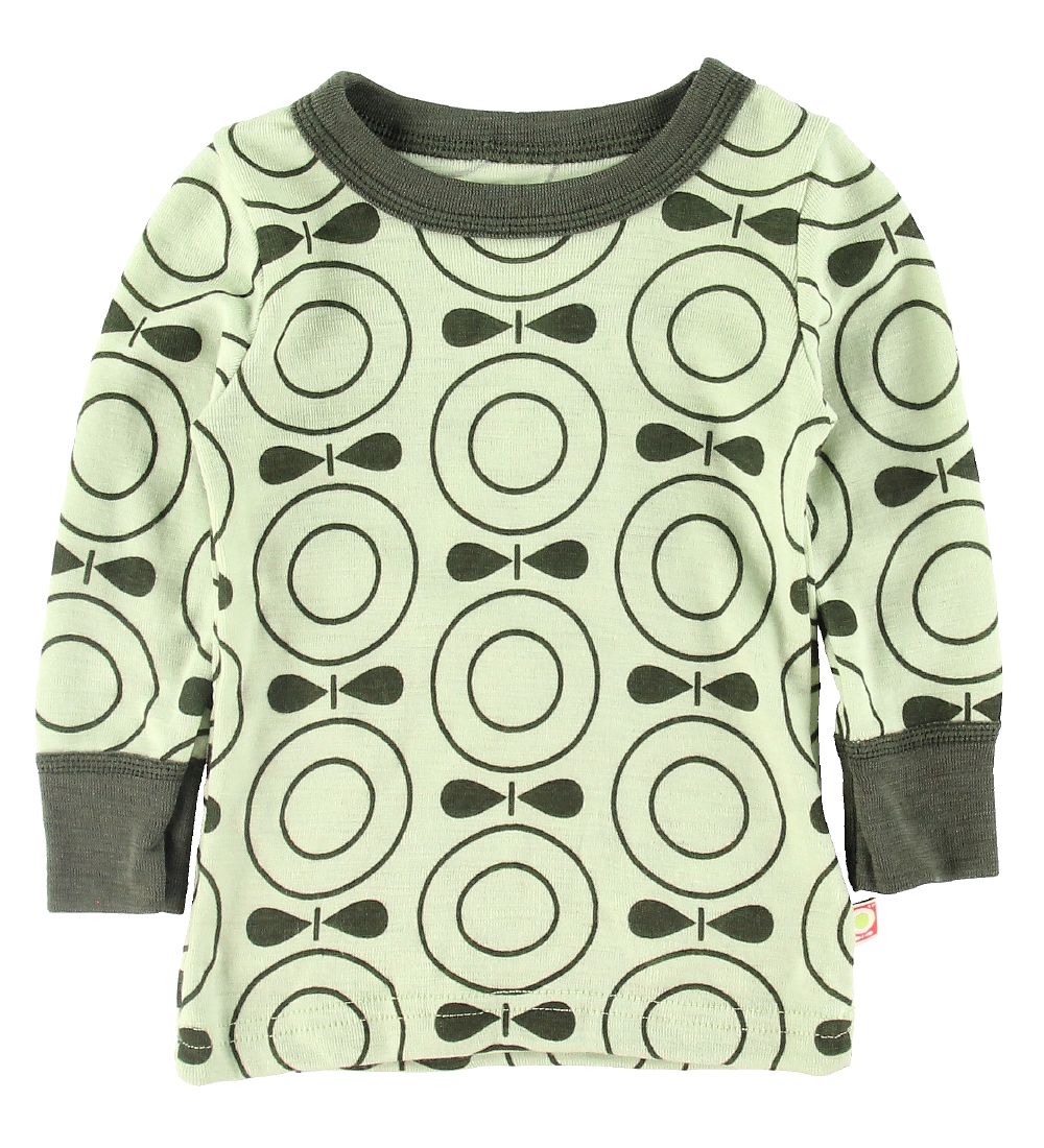 Katvig Long Sleeve Top - Wool - Green w. Apples