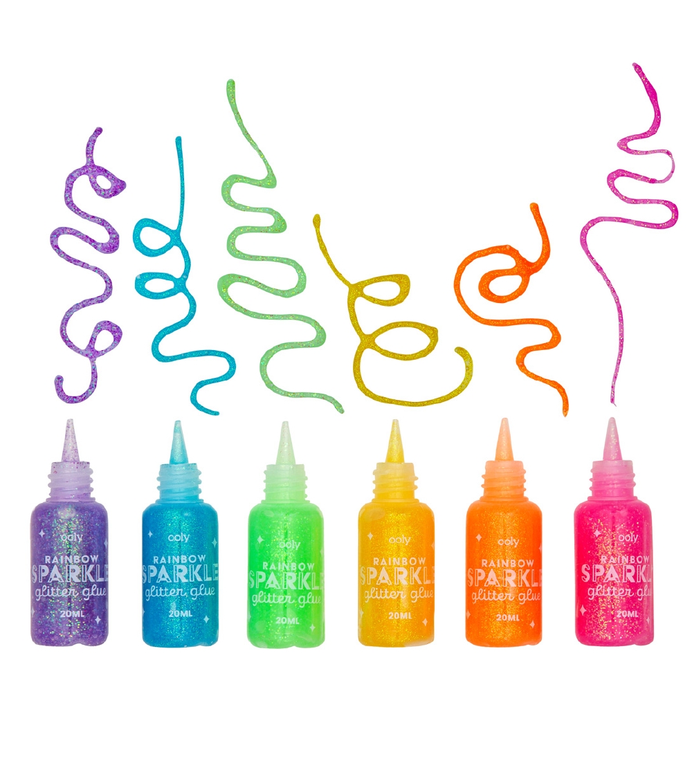 Ooly Glue w. Glitter - 6 pcs. - Rainbow Sparkle